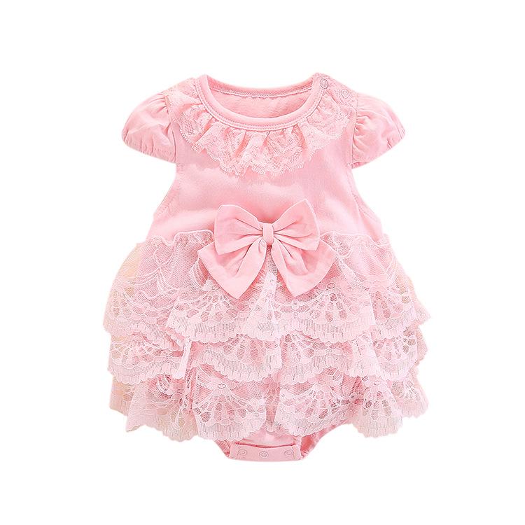 Korean Sweet Summer Multi-layer Mesh Bow Lace Neckline Cotton Baby Outfit (0-1 Year)
