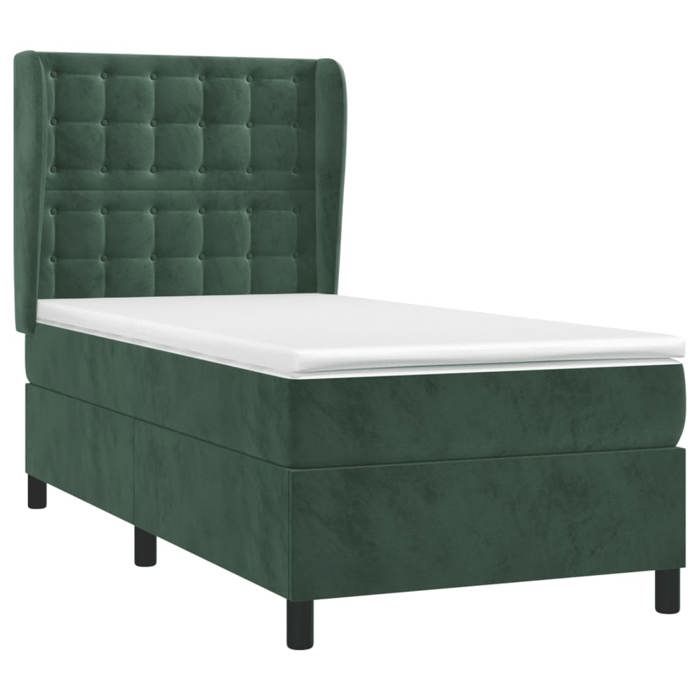 3129438 vidaXL Lit à sommier tapissier avec matelas Vert foncé 100x200 cm