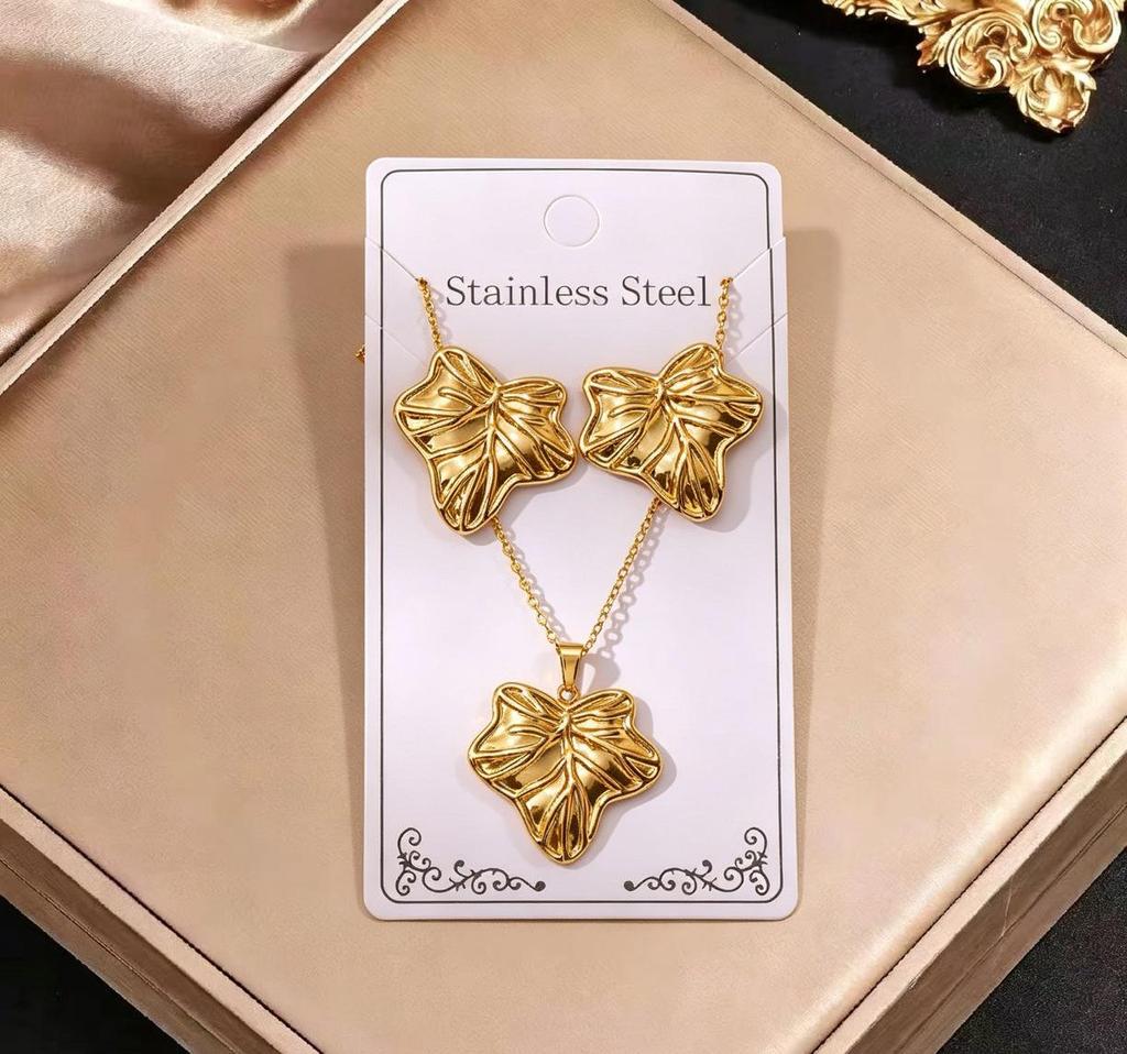 Gold-Plated Stainless Steel Retro Earrings & Necklace Set - Non-Fading Jewelry