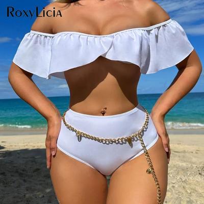 Sexy Ruffled Off Shoulder Female Swimsuit High Waist Bikini Women Swimwear Two-pieces Bikini Set Bather Bathing Suit Swim