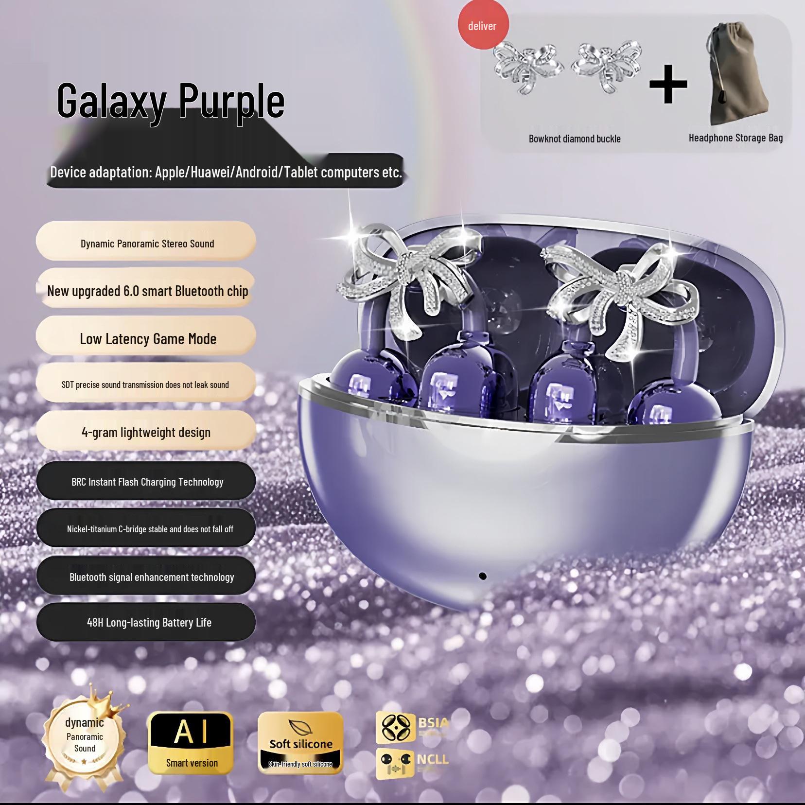 

Sea Rhythm AI Star Bluetooth Ear Clip Headphones: Wireless, Fast Charging, Noise Reduction, Long Battery Life for Running & Sports. Set