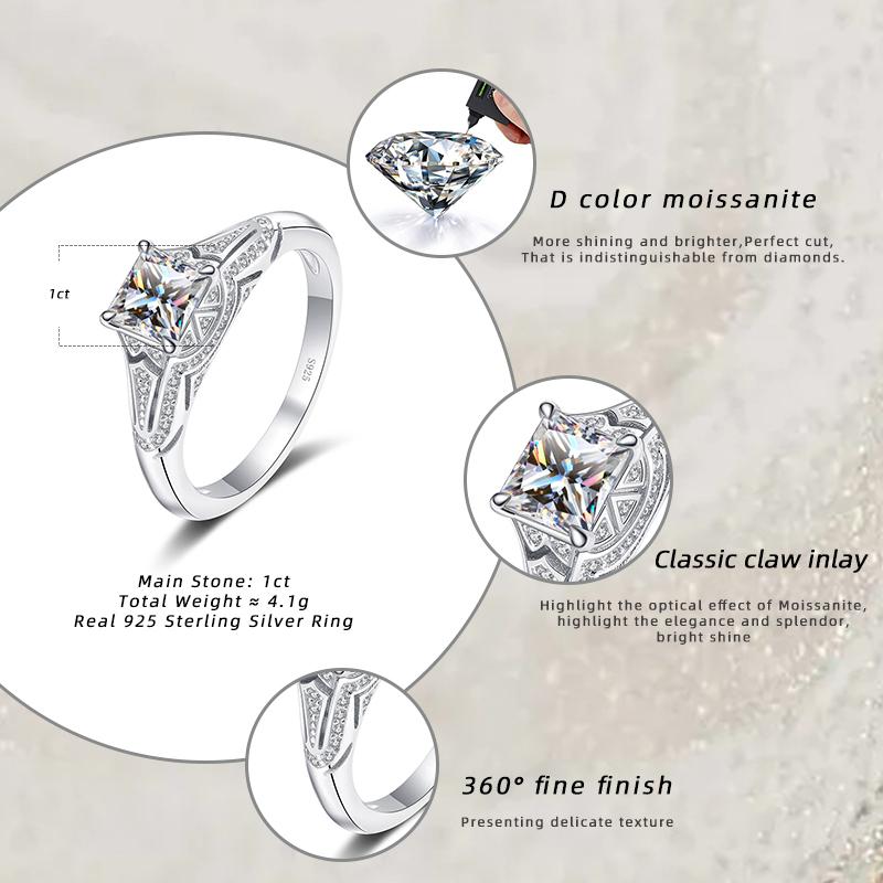 Bague Ringen Passed Diamond Test Princess Square 1/2ct Moissanite Ring Pt950 Luxury Cut Women Romantic Wedding Anniversary Gift