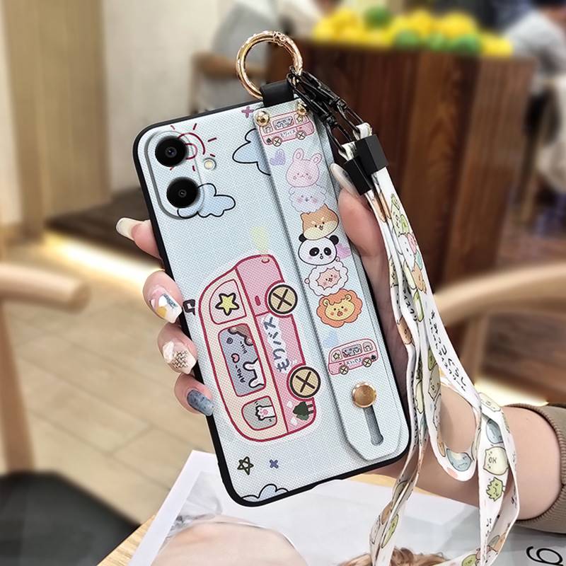 Ring Kickstand Phone Case For Samsung Galaxy A07 Back Cover Phone Holder Protective Anti-dust Silicone Wrist Strap Cute