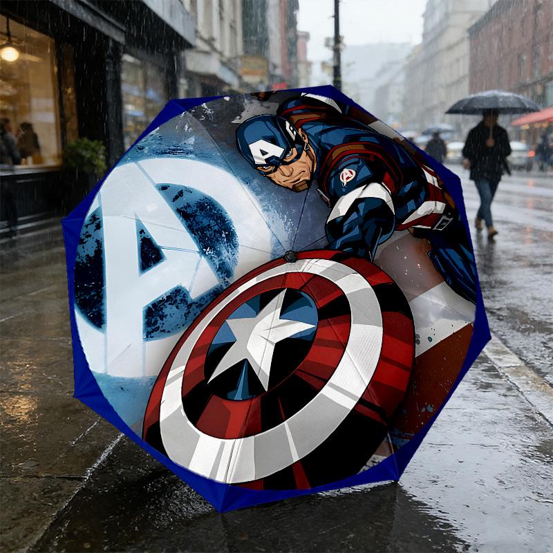 Captain America 8 Ribs 3Fold Black Glue Uv Protection Umbrella Sun Protection Rainproof Compact Folding Umbrella For Travel Daily Use C92480