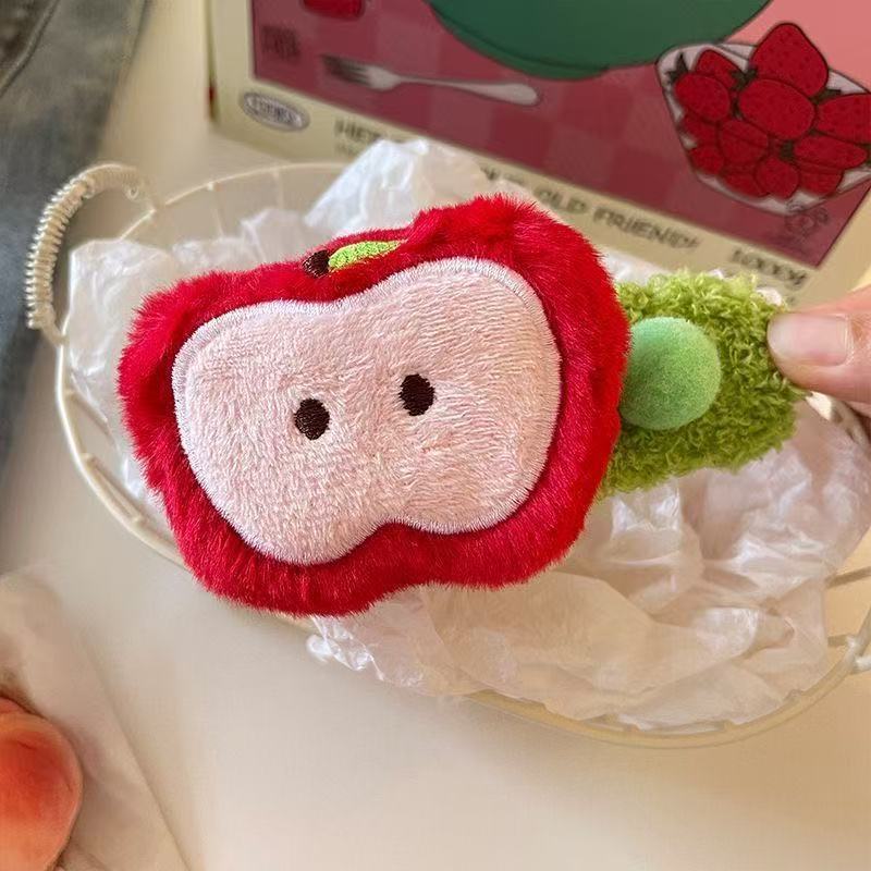 Red Apple Hairy Hairpin Female Autumn And Winter Large Duck Bill Hairpin Cute Back Head Grab Clip Headdress