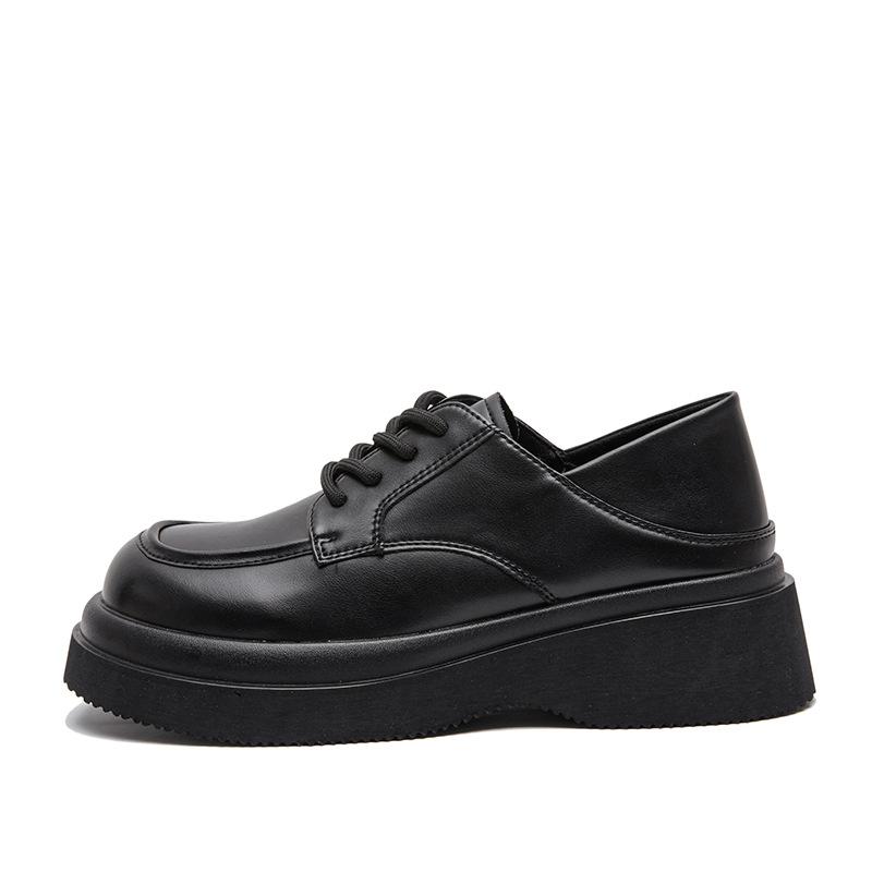 

Black leather lace-up British style small leather shoes for women s 2025 autumn new models with heightened thick soles and small feet. Wear loafers. 35