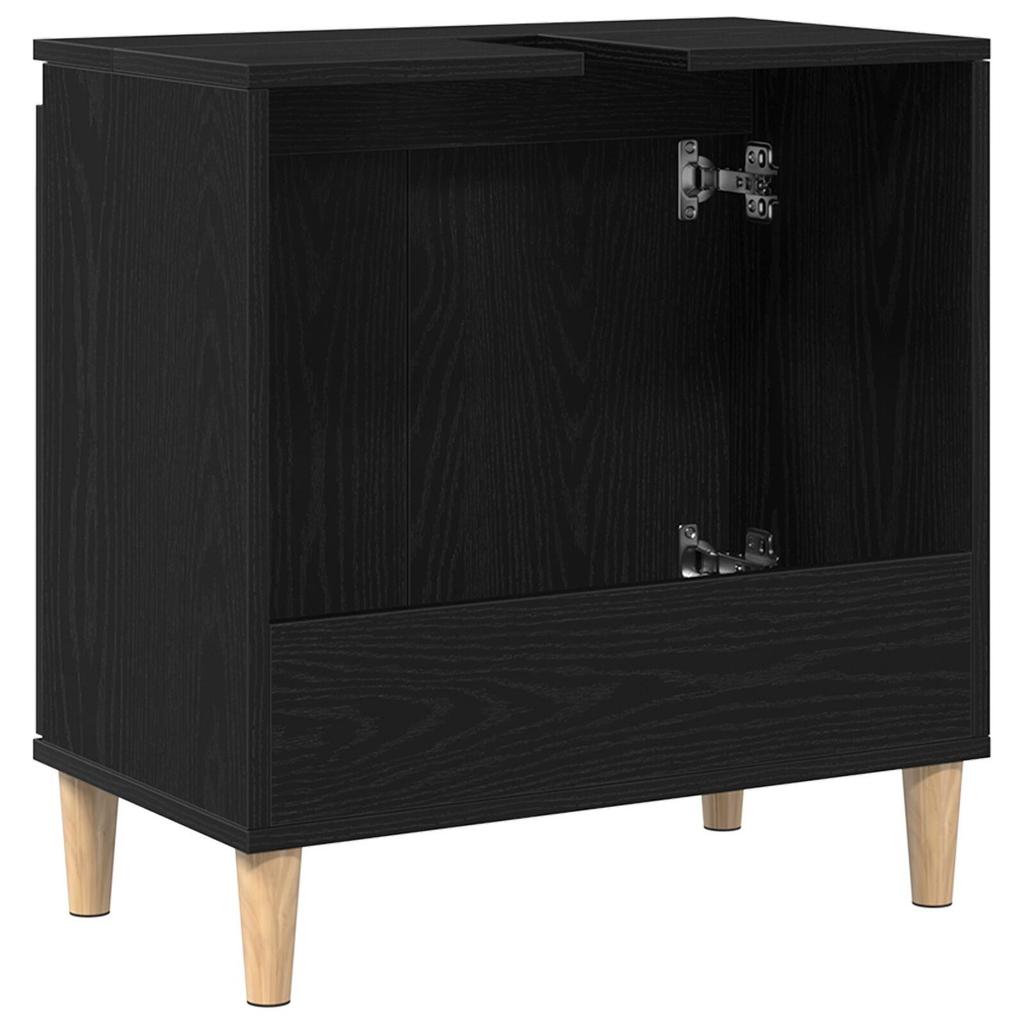 Black Oak Bathroom Vanity with Sink, Beige Round Column Legs, Spacious Storage, 58x33x60 Cm Particle Board.