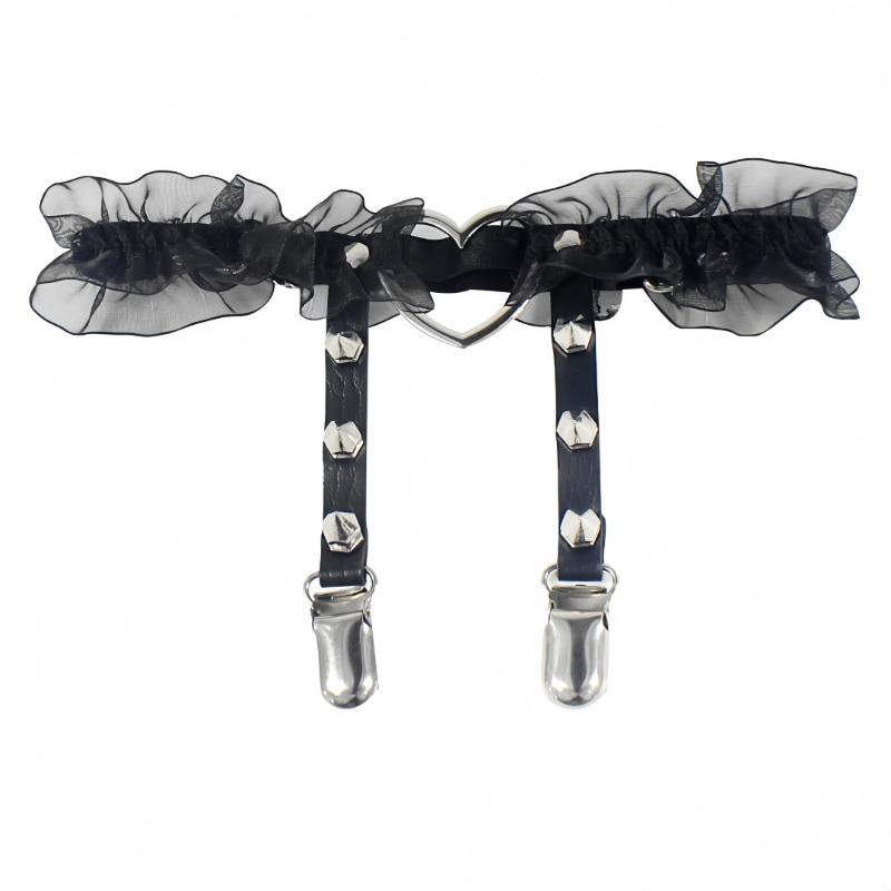 European and American Sex Fun Peach Heart Love Garter Belt Nightclub Bar Leather Rivet Leg Circumference Garter Clip