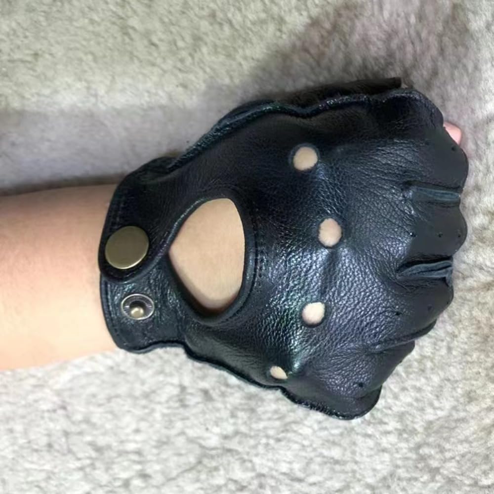 Xiraivke Driving Gloves Half Finger Fingerless Leather Yellow Motorcycle Lock Driving Sports Outdoor Tactical Men Gentlemen Gifts