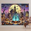 Halloween Town Glowing Pumpkin Banner Photography Background Mysterious Gothic Architecture Decoration Photography Background