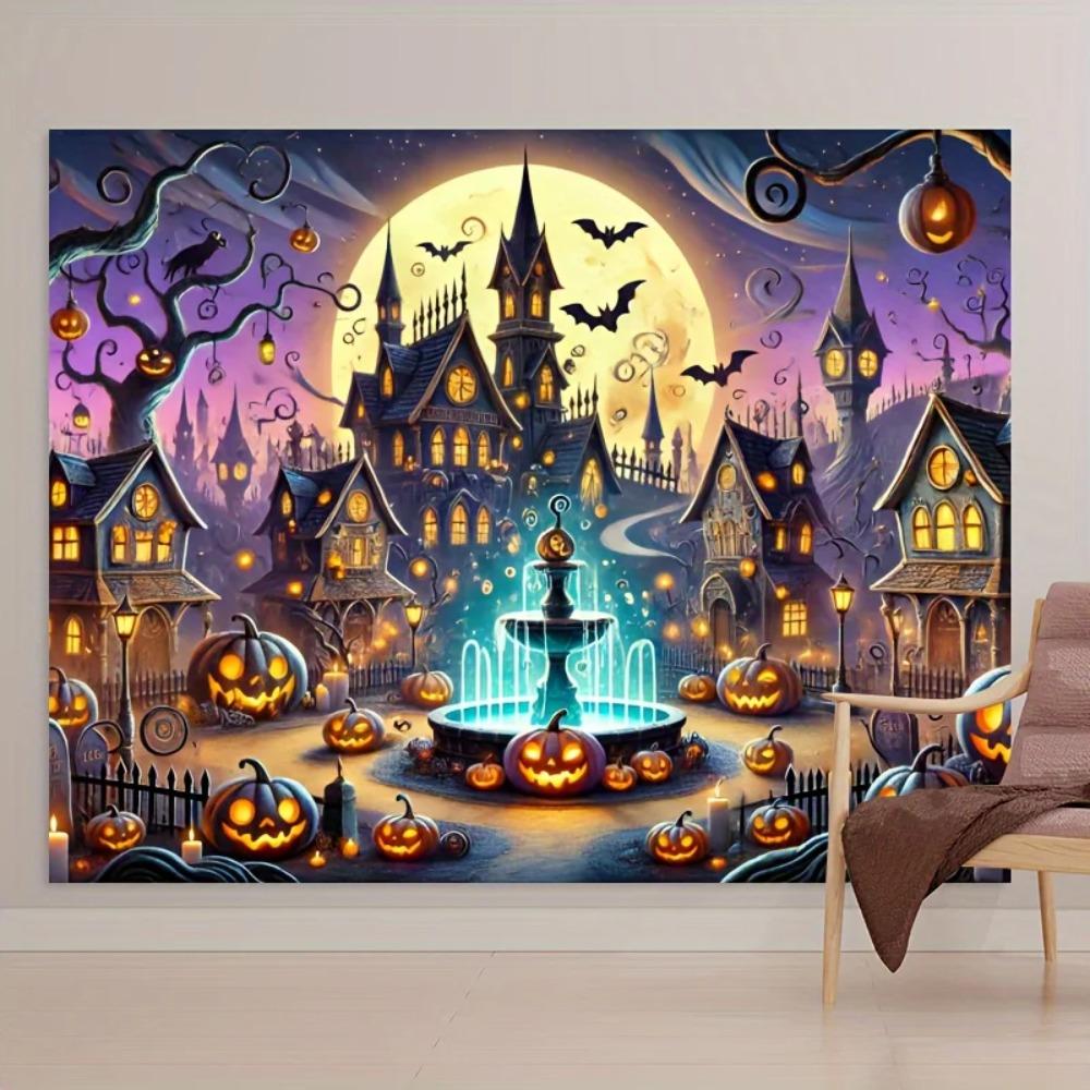 Halloween Town Glowing Pumpkin Banner Photography Background Mysterious Gothic Architecture Decoration Photography Background
