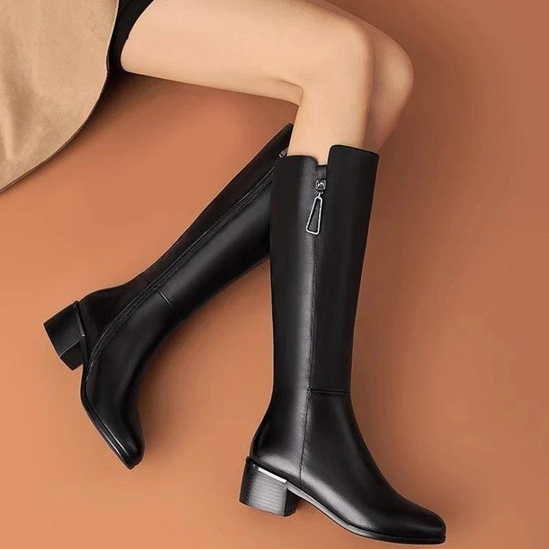 Fashion Designer Women Stretch Knee High Boots Elegant Low Heel Shoes Concise Long Botas De Mujer