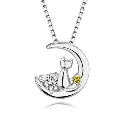 Necklace for Wish Realization Motif Gift [HAH] Women, Birthstone, Cat, Moon, Pendant, (November Citrine)