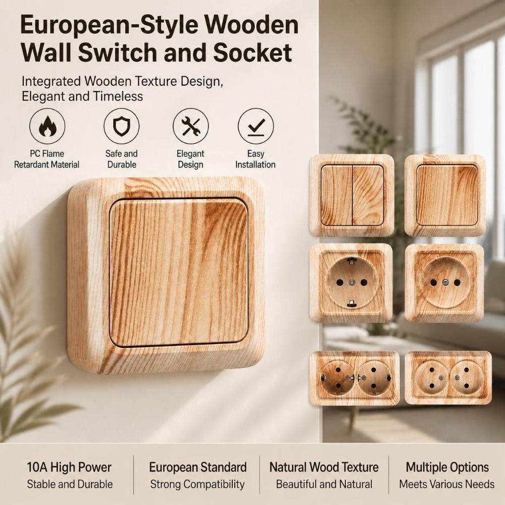 Plastic Wall Switch EU Standard Rocker Light Switch Durable Power Socket Wall Mount