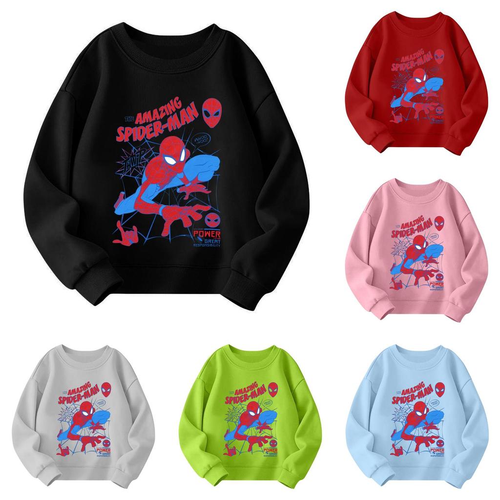 Boys and girls round neck plus velvet pullover printed top sweatshirt