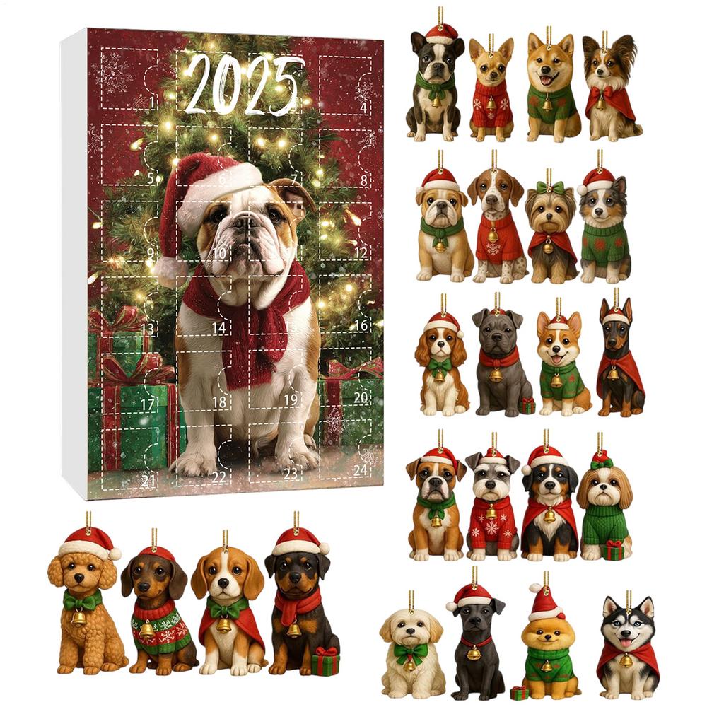 Dog Advent Calendar 24 Days Countdown 2D Acrylic Christmas Ornaments Pet Lover Gift Tree Home Window Car Holiday Decorations