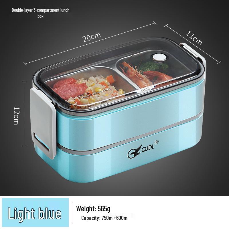 Bento Lunch Box a Doppio Strato in Acciaio Inossidabile, Contenitore Adatto al Microonde per Ufficio e Studenti