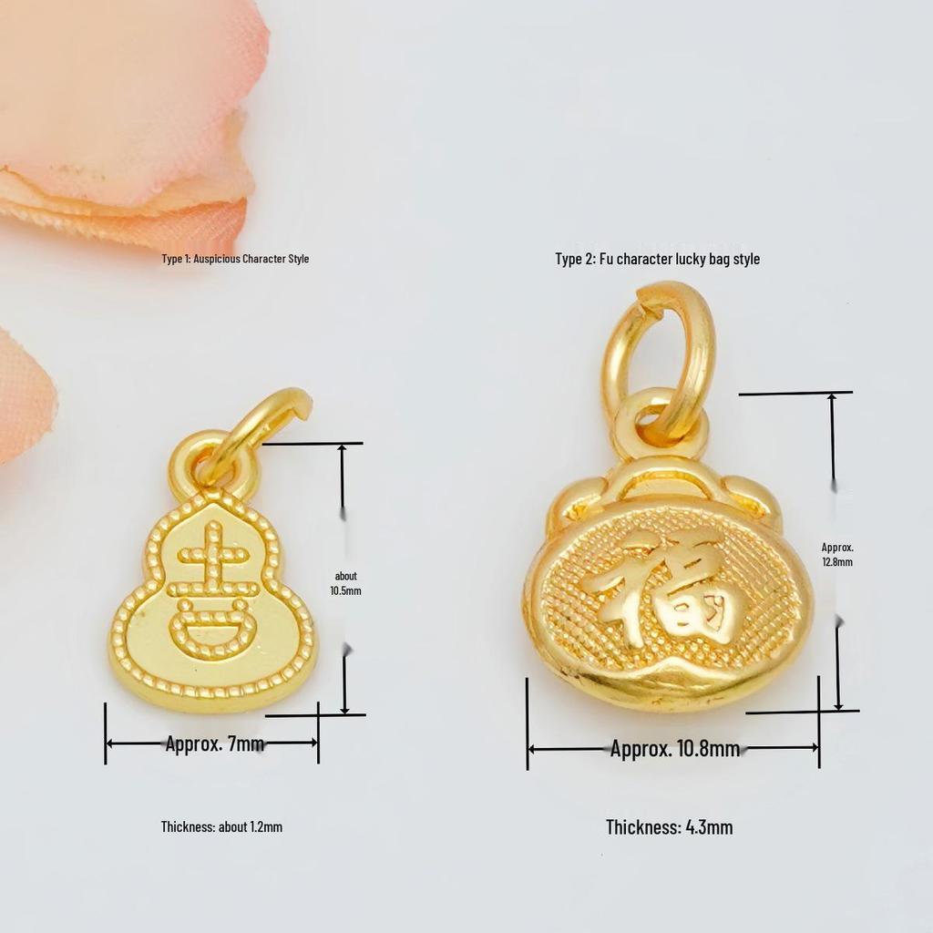 Gold Plated Shajin Fu Character Lucky Bag Necklace and Bracelet Charm