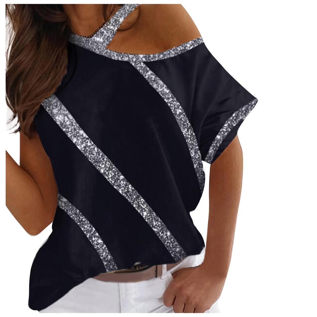 Women's Fashion Print Loose Shoulder Casual Short Sleeve T-shirt Top Blouse