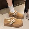Plateau Baumwollschuhe Damenschuhe Winter neu Samt warm matt lässig vielseitig Student Schnürung Ein-Wort Schnalle Gürtel