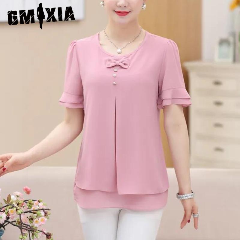 

GMXIA Женские модные повседневные однотонные блузки и рубашки с короткими рукавами и круглым вырезом с принтом S розовый