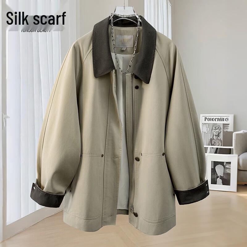 

Women s Lyocell Blend Color Block Lapel Raglan Sleeve Jacket L