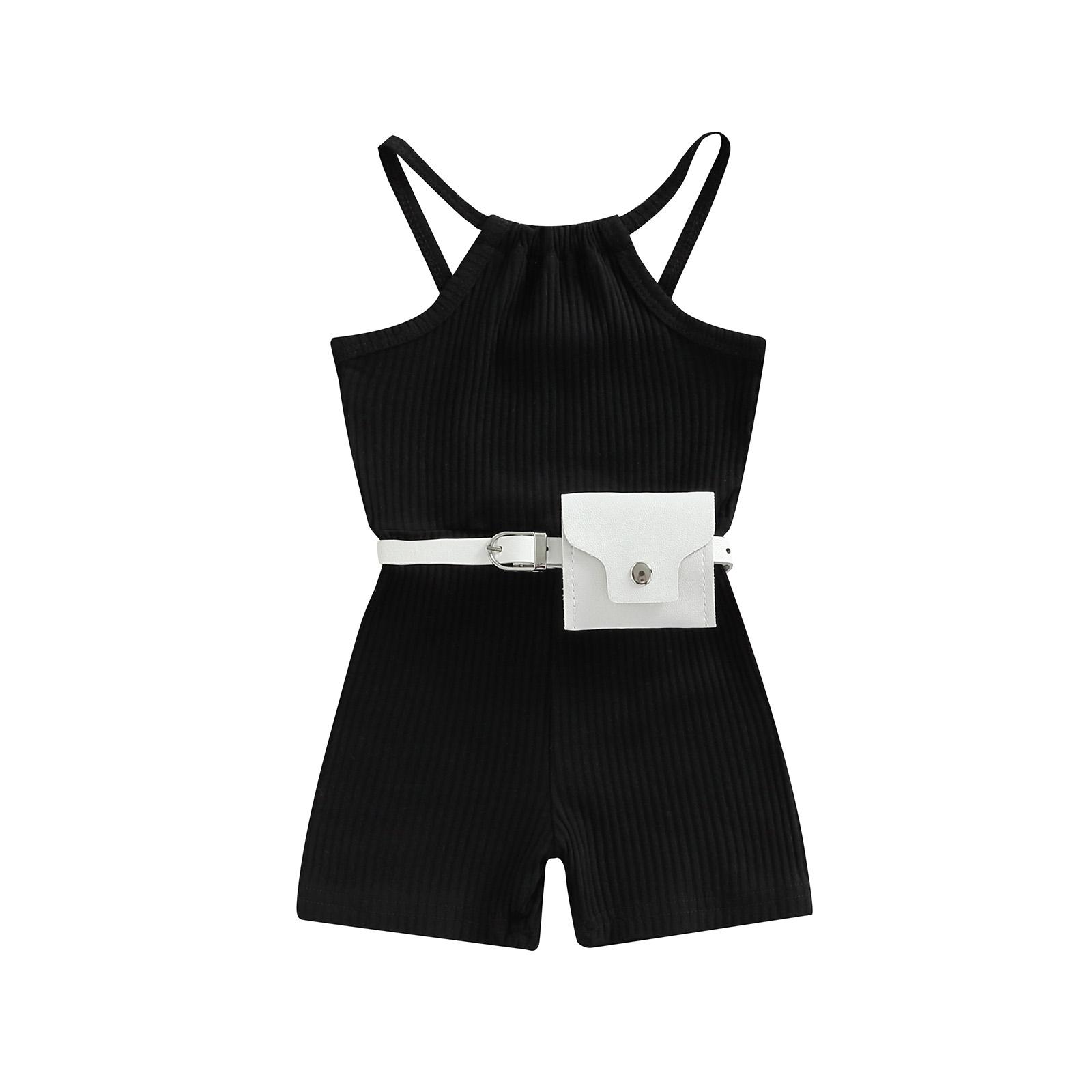 

Летний комбинезон для маленьких девочек, однотонный комбинезон без рукавов в рубчик с поясной сумкой