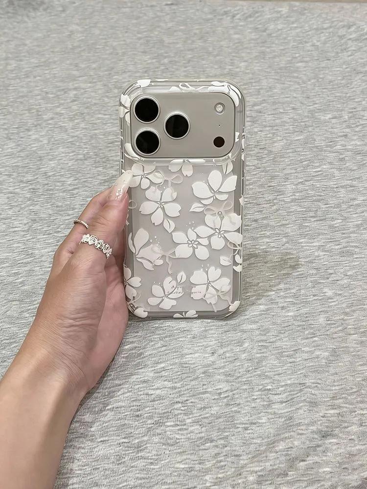 White Flower Drop-proof Transparent Phone Case for iPhone 14/15/16/17 Pro Max iPhone 17 Pro
