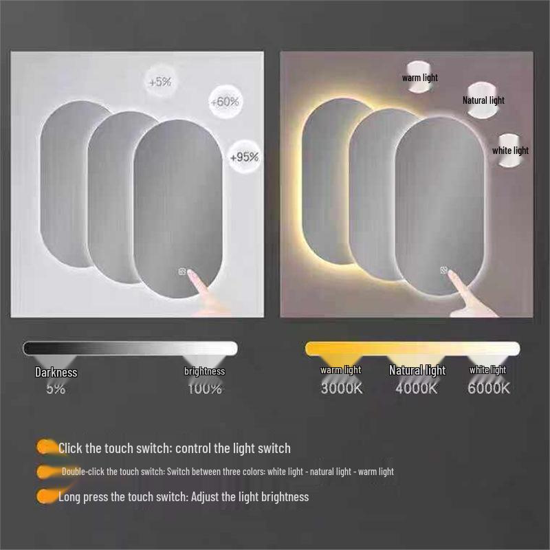 Oval LED Smart Vanity Mirror, Anti-Fog, Wall-Mounted for Bathroom Use.