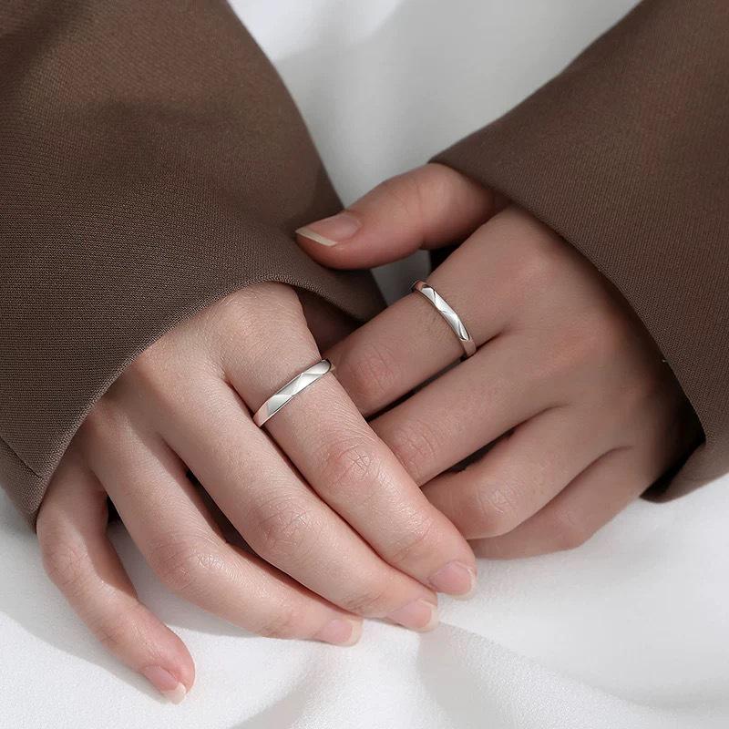 S999 Sterling Silver Adjustable Rhombus Band - Niche Design Couples Ring Set