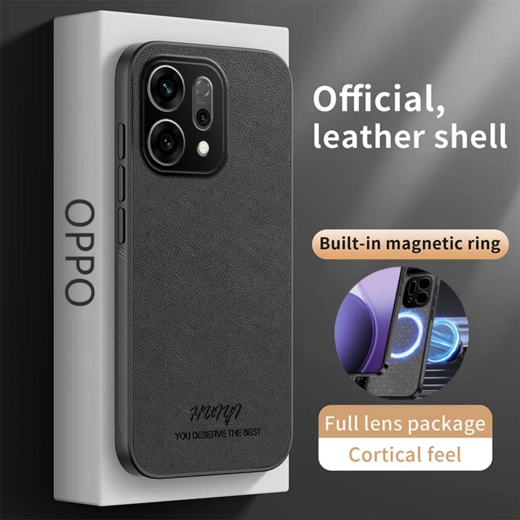 Leather Case for Oppo Reno14 Pro 5G Car Magnetic Holder Wireless Charging Silicone Hard Phone Cover OppoReno14Pro PKZ110 PLA110