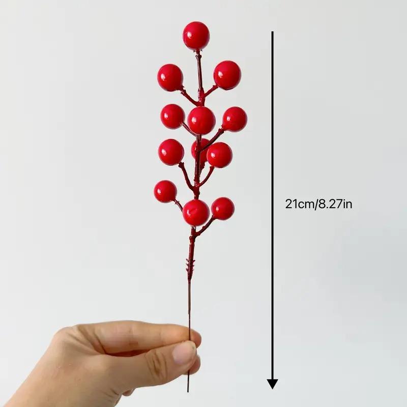 7.87 Inch Artificial Berry Branches Red Fruit Stems with Green Leaves for Christmas Tree Wedding Party Holiday Home Decor