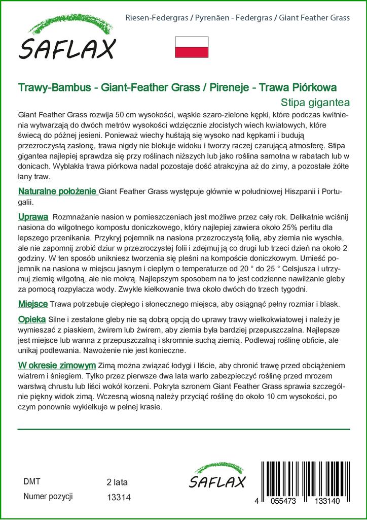 SAFLAX Zahrada v pytli - Obří péřová tráva - 10 semen - Se substrátem v padnoucím sáčku - Stipa gigantea
