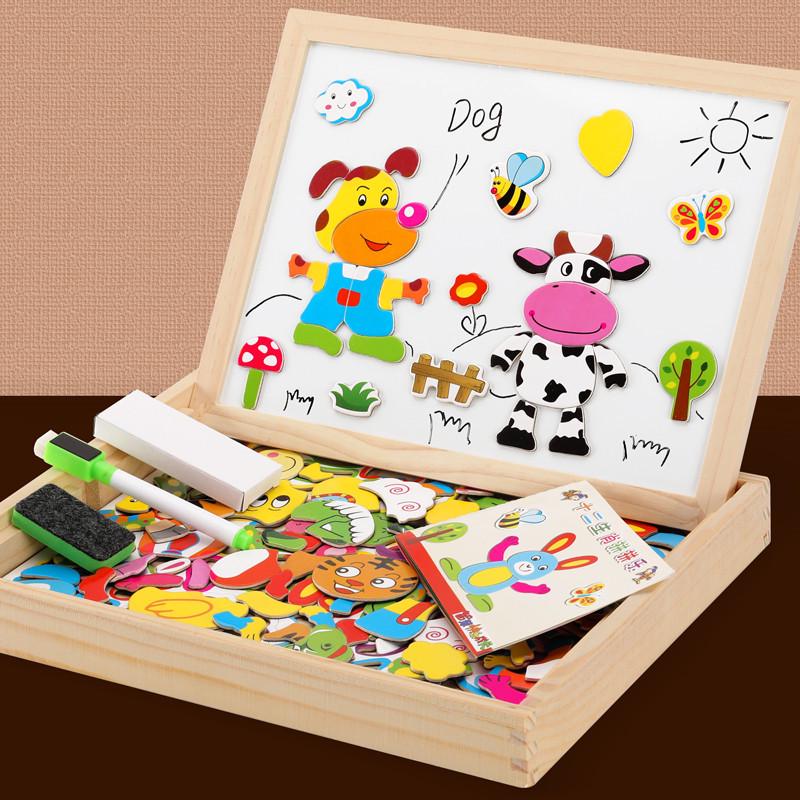 Wooden Animal Zodiac Magnetic Puzzle & Drawing Board for Kids