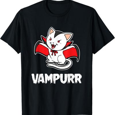 Vampurr Halloween Costume Funny Vampire Kitten Cat Dracula T-Shirt