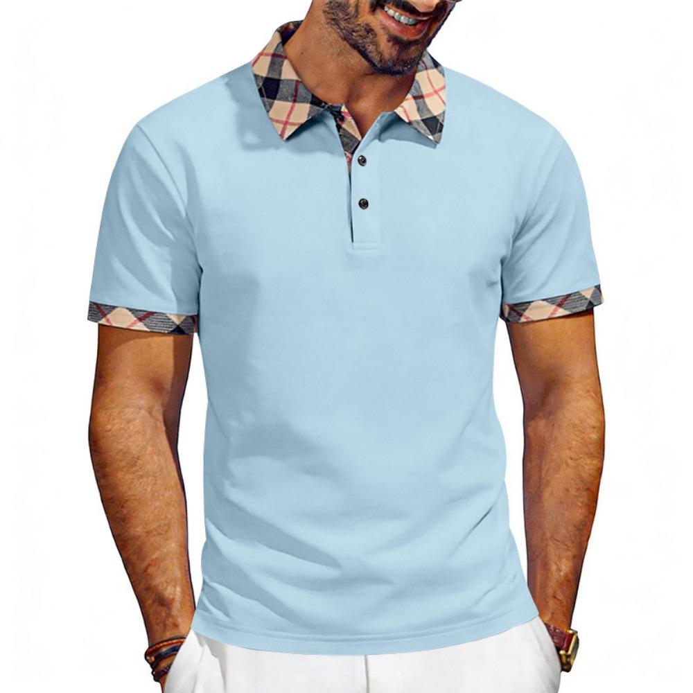 Summer European and American Men's Contrasting Color Simple Casual Short Sleeved Polo Shirt T-shirt