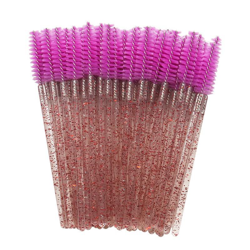 Crystal Handle Disposable Eyelash and Eyebrow Brush - 50 Pack Spiral Comb for Extensions