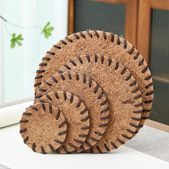 Handwoven Coir Tea Coaster Heat-Resistant Natural Bristle Mat for Teapot Cups Rustic Palm Fiber Pad for Tea Ceremony Absorbent Eco-Friendly