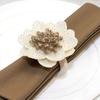 Elegant Dinner Party Decor 6Pcs Linen Flower Napkin Rings, Wooden Ring Rustic Holders, Pastoral Style Table Farmhouse Rings for Wedding Bridal Shower