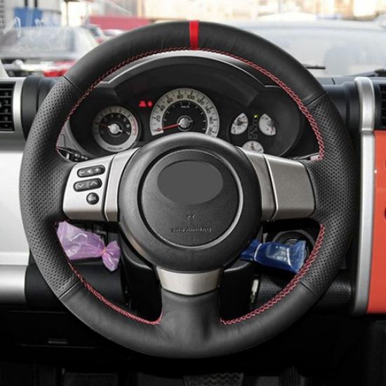 Black-red Line Steering Wheel Leather Cover For Toyota FJ Cruiser 2007-
