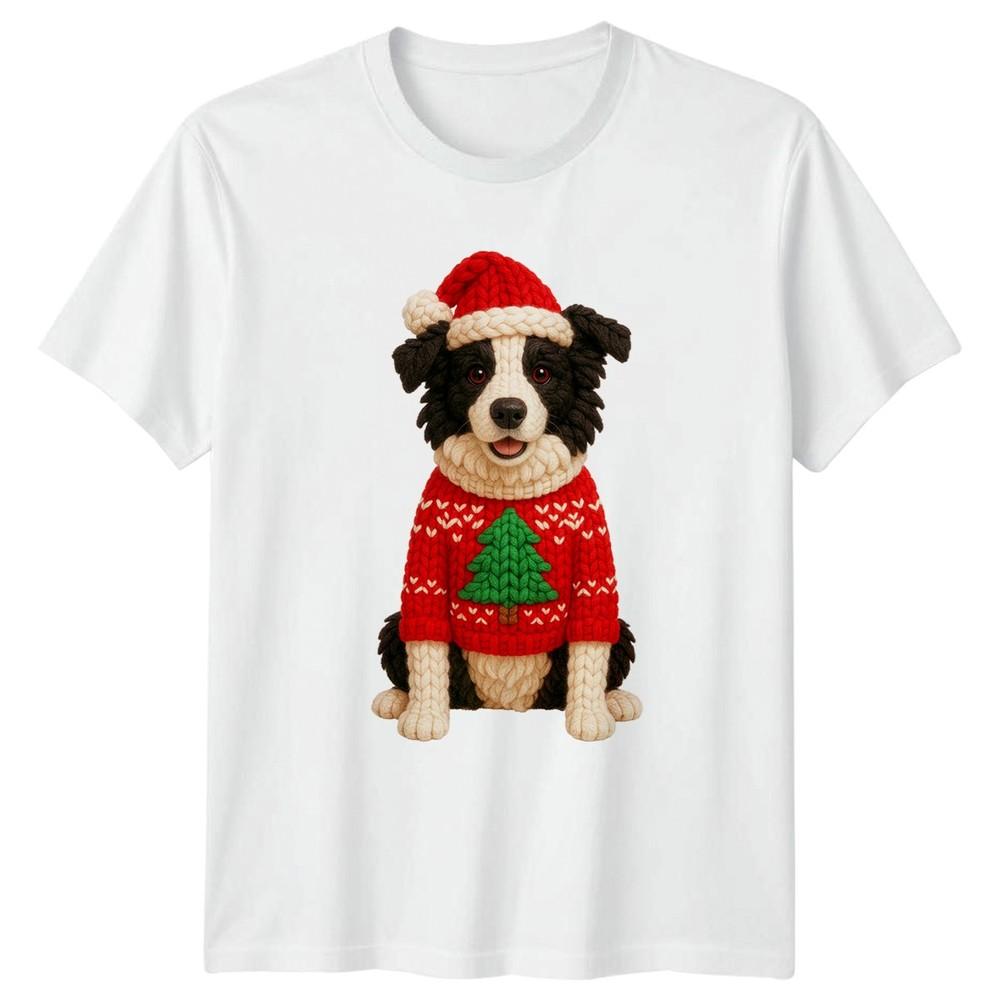 Border Collie Dog Christmas Sweater Santa Hat Unisexs TShirt Unisexs Tee Holiday S