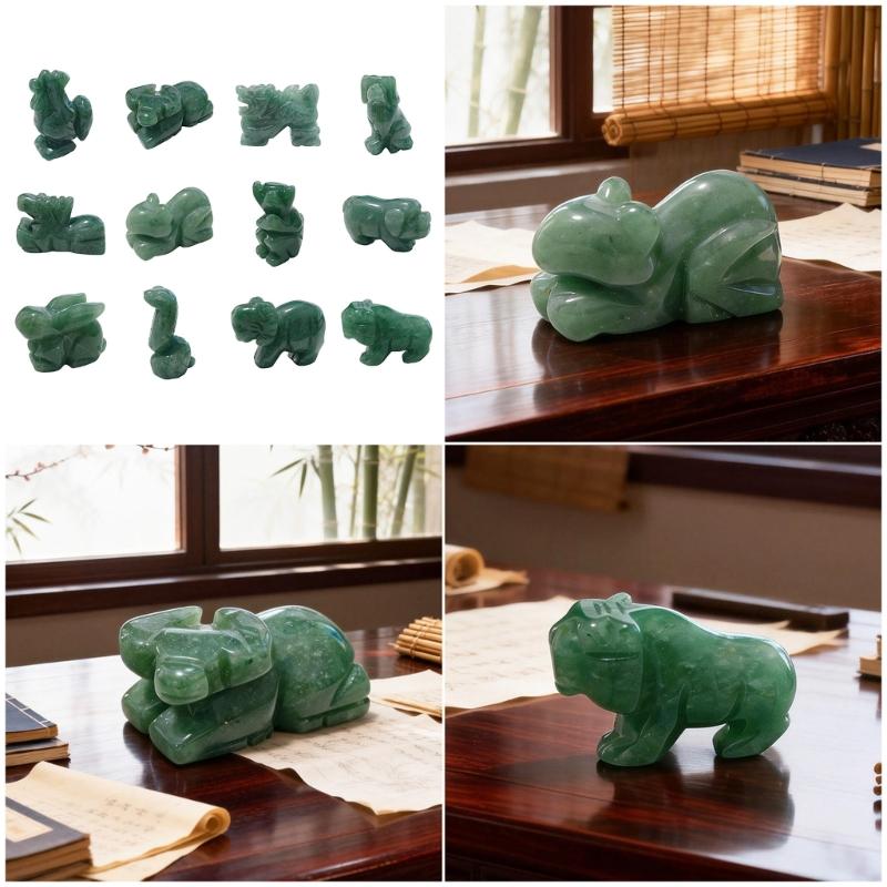 Traditional Chinese Zodiacs Green Aventurine Ornament Carved Crystal Animal Statue For Cultural Home Decors Collectibles