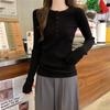 Soft Waxy Gentle Half-open Neck Button Andy Fleece Knitted Sweater Women's Autumn and Winter Korean Version Long-sleeved Sweater with Bottom Top