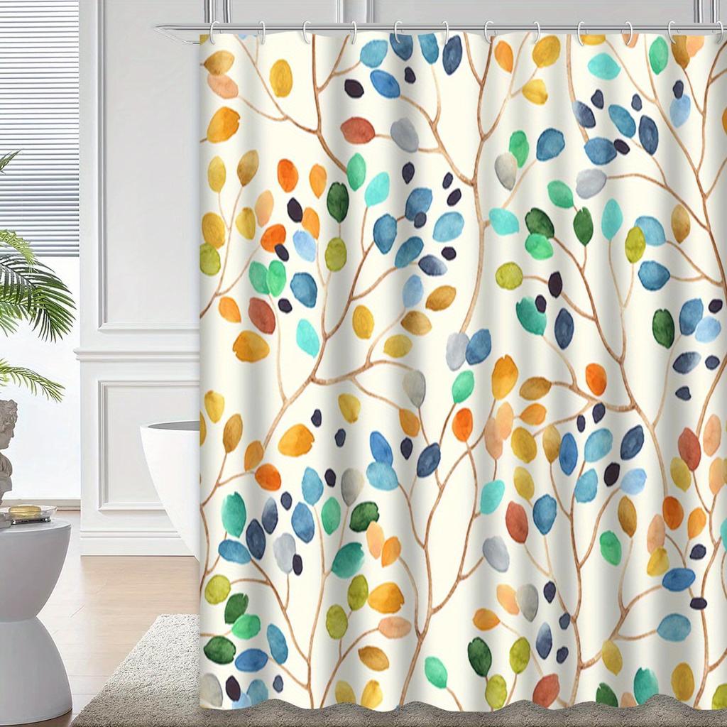 Watercolor Leaves Shower Curtain - Anti-Mold, Waterproof Bathroom Decor, Unique Gift, Stylish Design, Vibrant