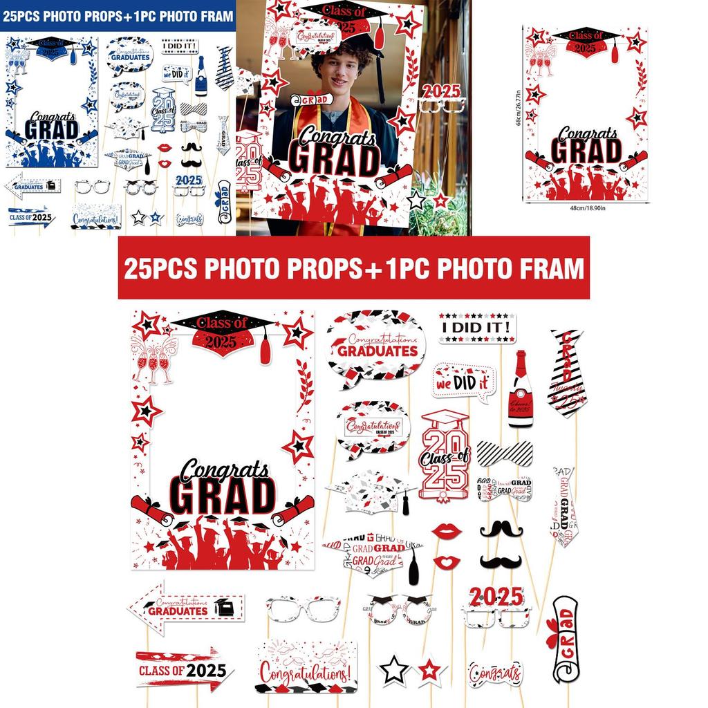 Graduation Party Photo Props Kit With Colorful Paper Frames For Celebration Events