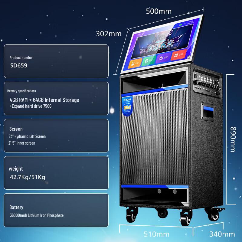 Philips SD659 Portable KTV Karaoke Audio System with Display CN plug (adapter included) (CN version)