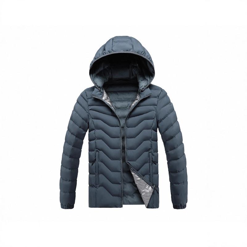 Cotton-padded Men's Winter Solid Color Graphene Removable Cap Fleece Thickened Hooded Jacket Men's