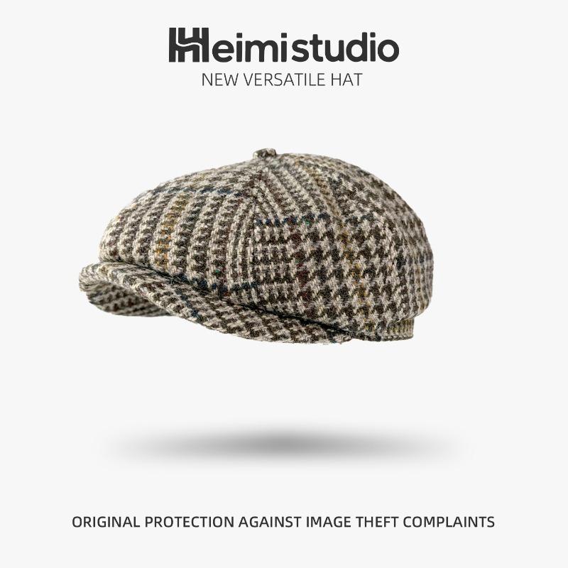 25 Early Autumn New Beret Female British Painter Hat Male Casual Plaid Retro Forward Hat Tide