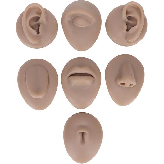 Soft Silicone Flexible Model Body Part Displays Set, Silicone Tongue Mouth Navel Ear Model for Piercing Practice and Jewelry Display Acupuncture