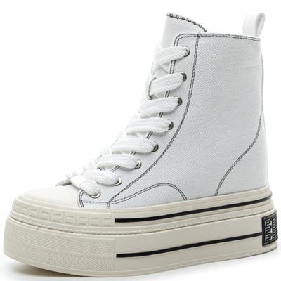 12CM Women's Canvas High Top Sneakers Casual Lace Up Sneakers For Woman Spring Autumn Shoes Winter Warm High Heels Sneaker Shoes